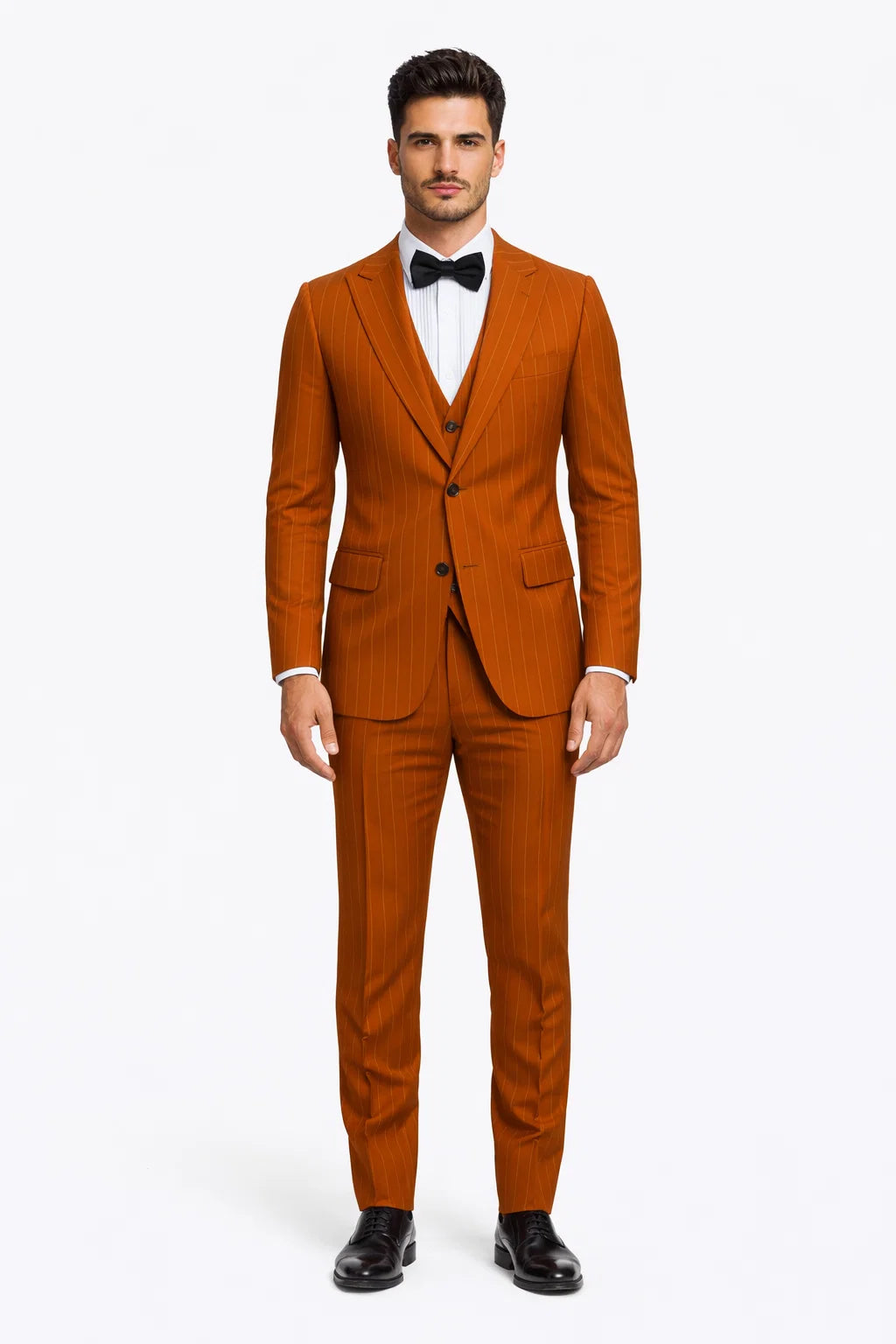 Tazzio Skinny Fit Terracotta Orange Pinstriped Suit Mens Modern Suit Style