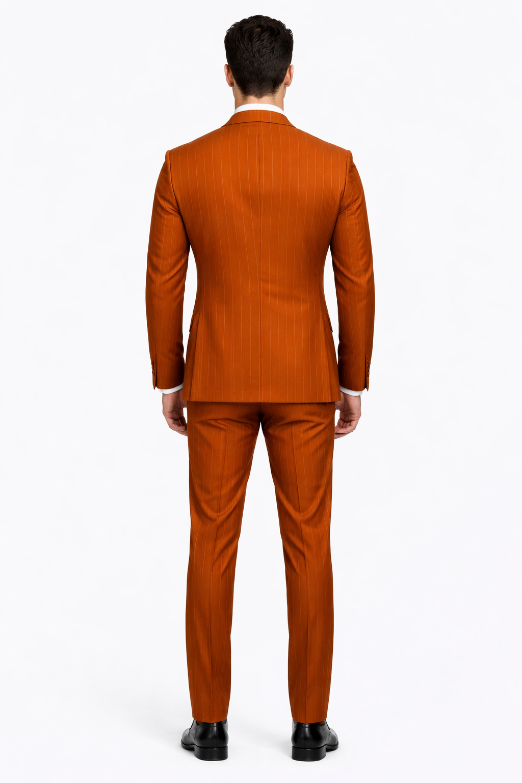 Tazzio Skinny Fit Terracotta Orange Pinstriped Suit Mens Modern Suit Style