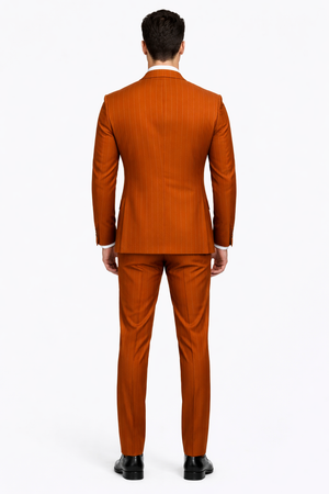 Tazzio Skinny Fit Terracotta Orange Pinstriped Suit Mens Modern Suit Style