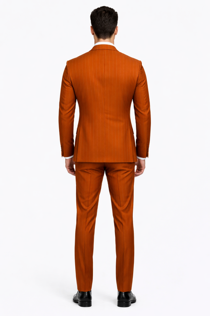 Tazzio Skinny Fit Terracotta Orange Pinstriped Suit Mens Modern Suit Style