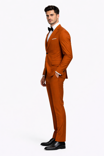 Tazzio Skinny Fit Terracotta Orange Pinstriped Suit Mens Modern Suit Style