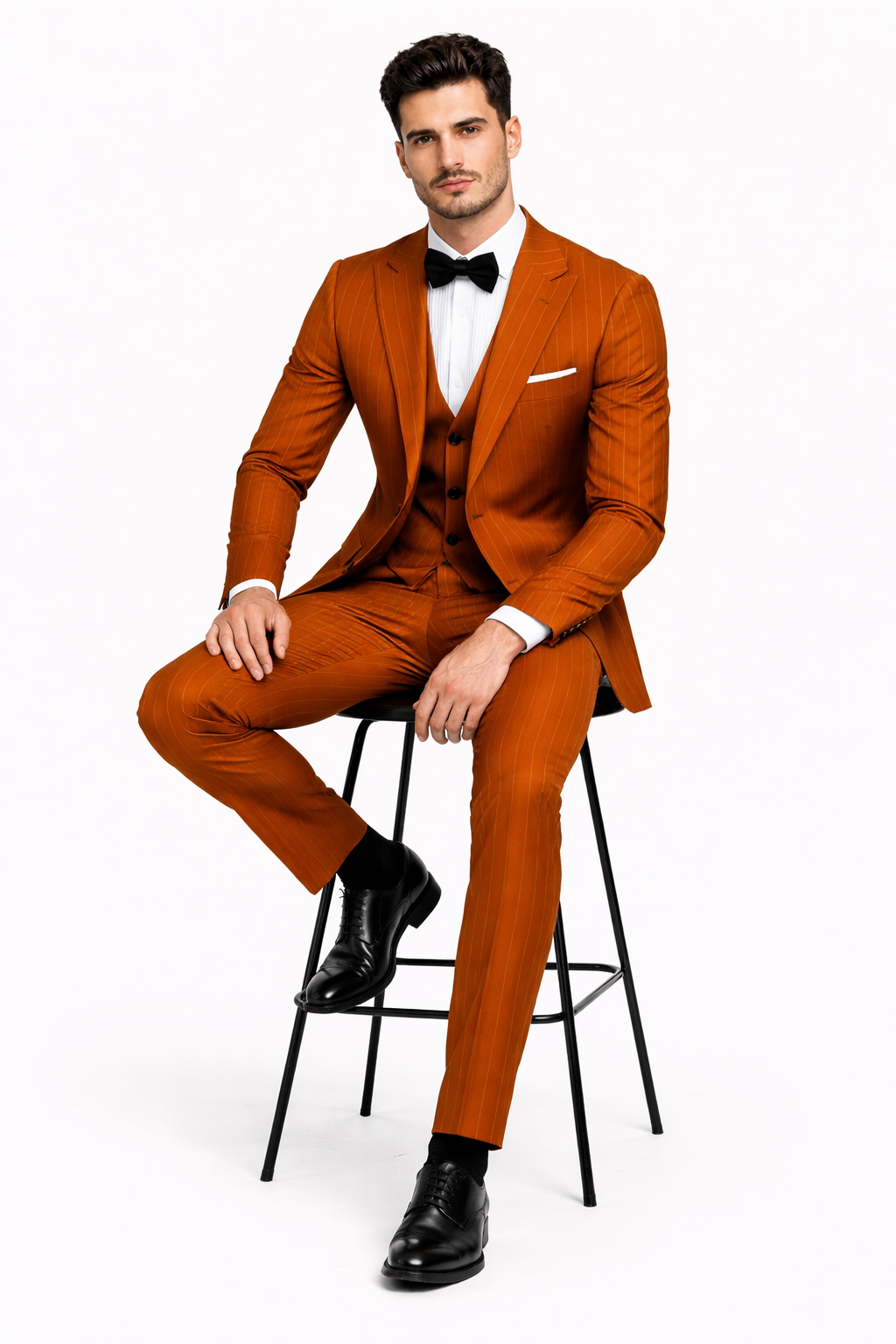 Tazzio Skinny Fit Terracotta Orange Pinstriped Suit Mens Modern Suit Style