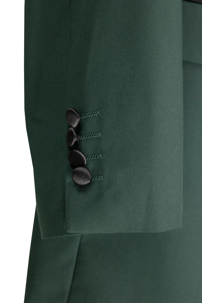 Mens Regular Fit Double Breasted Tuxedo with Satin Lapel and Bow Tie - Hunter Green
