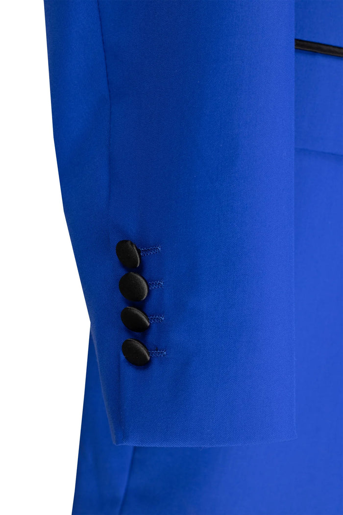 Mens Regular Fit Double Breasted Tuxedo with Satin Lapel and Bow Tie - Royal Blue