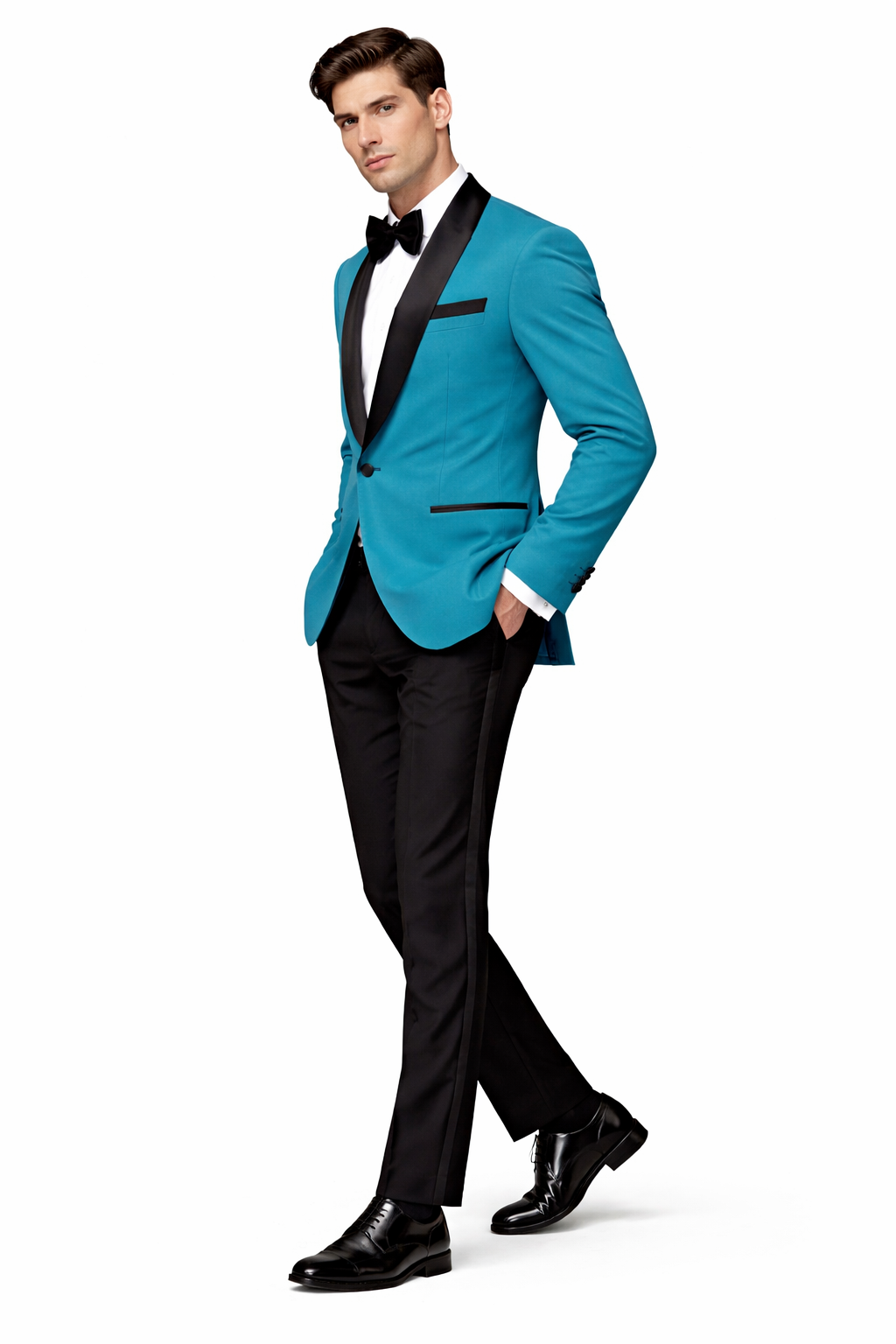 Teal Velvet Tuxedo for Men  One Button Black Satin Lapel Formal Suit with Bow Tie