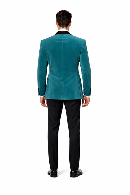 Teal Velvet Tuxedo for Men  One Button Black Satin Lapel Formal Suit with Bow Tie