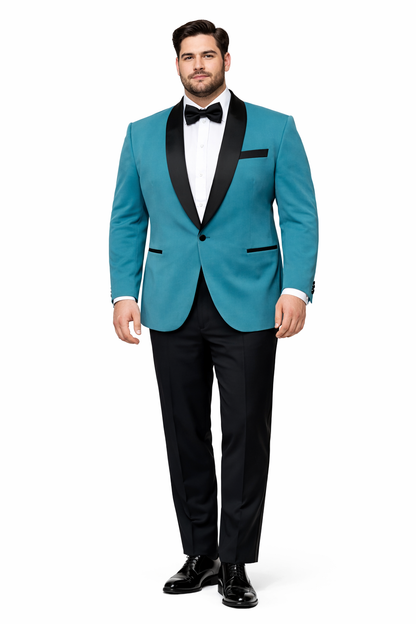 Teal Velvet Tuxedo for Men  One Button Black Satin Lapel Formal Suit with Bow Tie