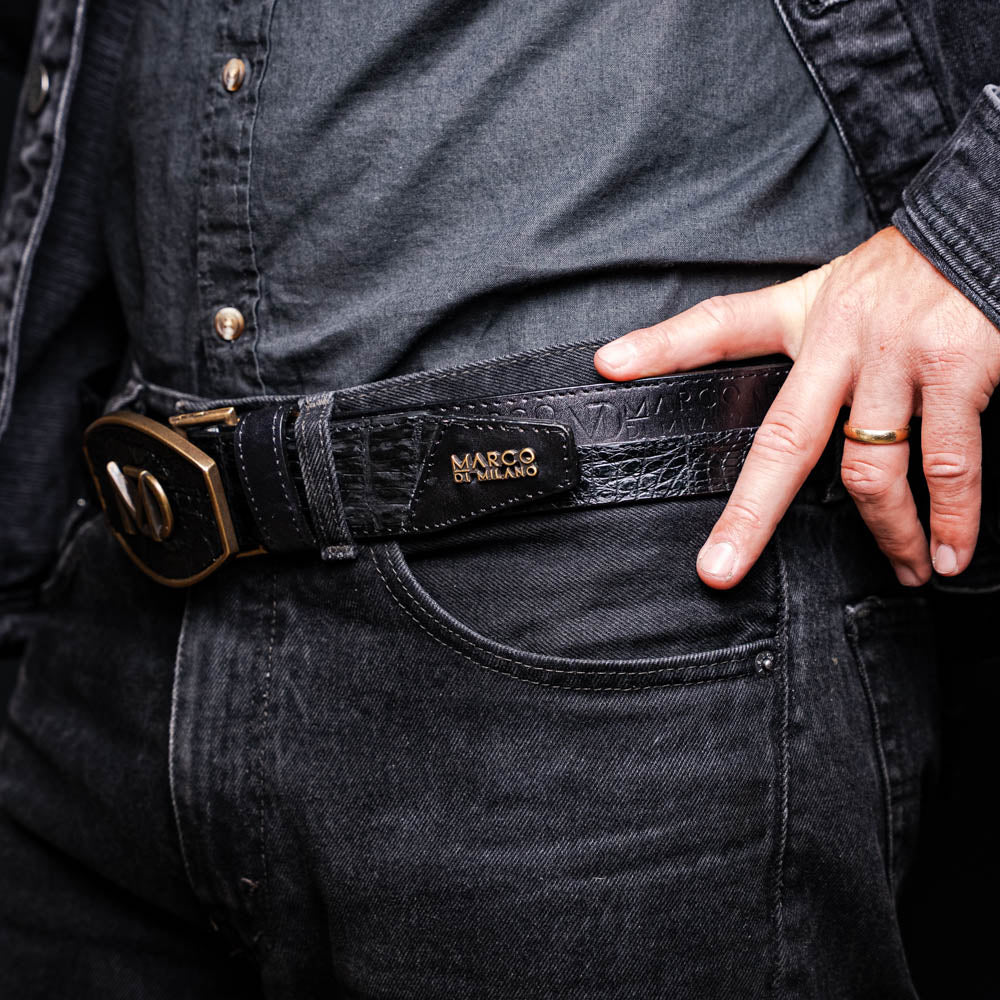 Marco Di Milano "Texas Belt" Black Leather Luxury Shoe