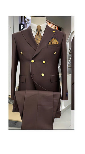 Mens Double Breasted Blazer - Wool Brown Sport Coat With Gold Buttons