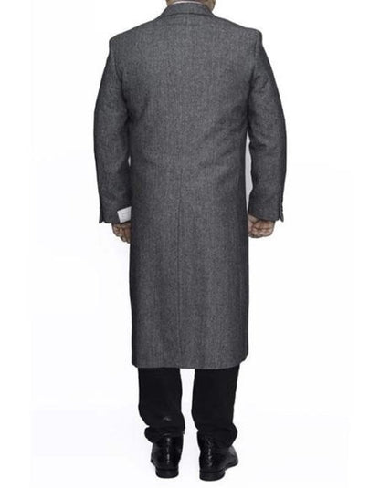 Three Button Full Length Wool Herringbone Ankle length Gray Overcoat ~ Long men's Dress Topcoat - Winter coat - Men's Tuxedo USA