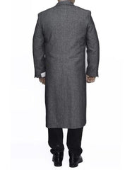 Three Button Full Length Wool Herringbone Ankle length Gray Overcoat ~ Long men's Dress Topcoat - Winter coat