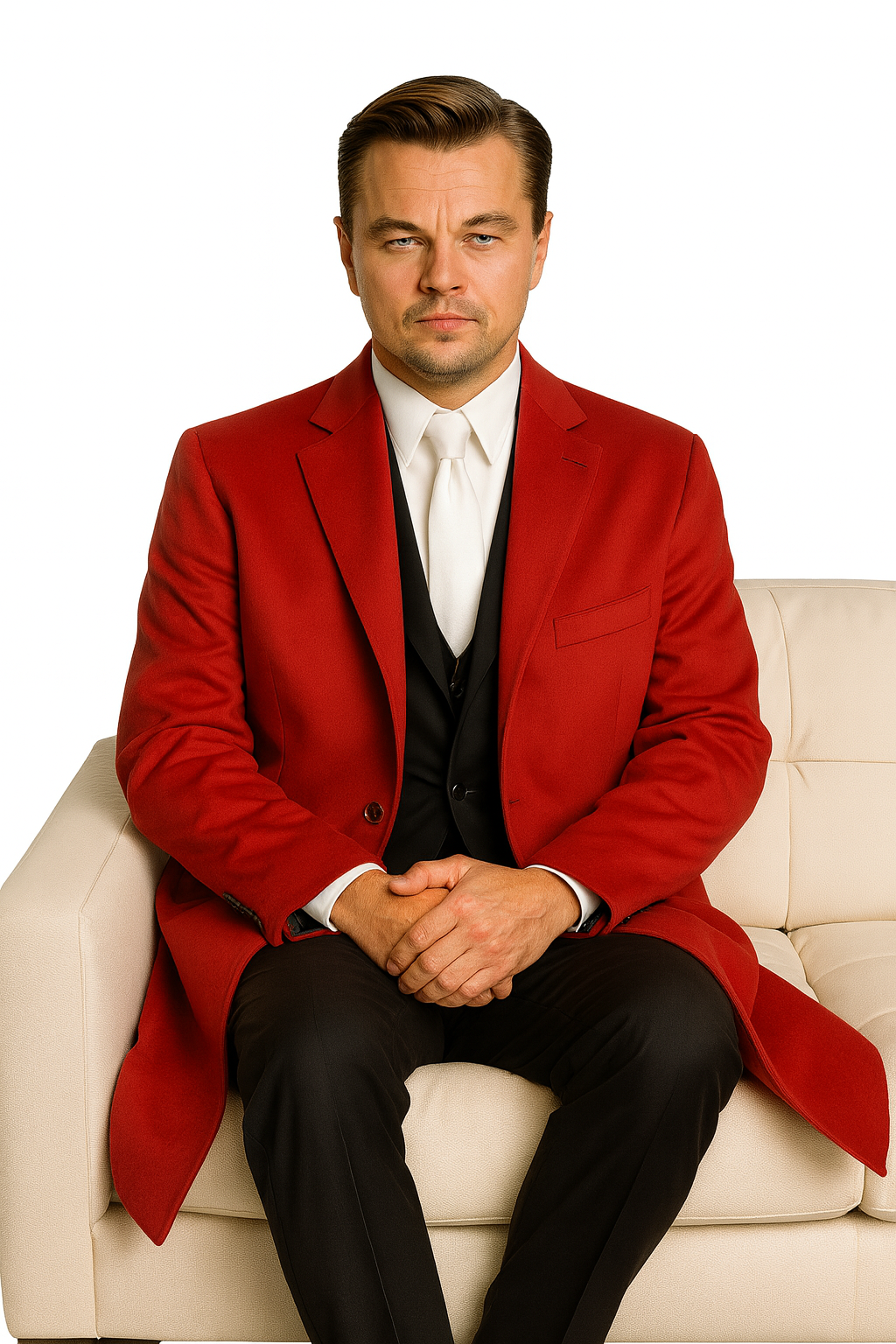 Men's Three Buttons Red Wool Fabric Overcoat / Long men's Dress Topcoat - Winter coat