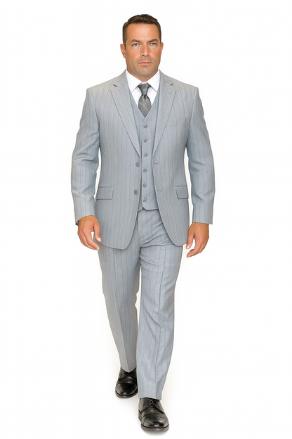 Mens Vested Gatsby Suit Pinstripe Grey Regular Fit Venetian