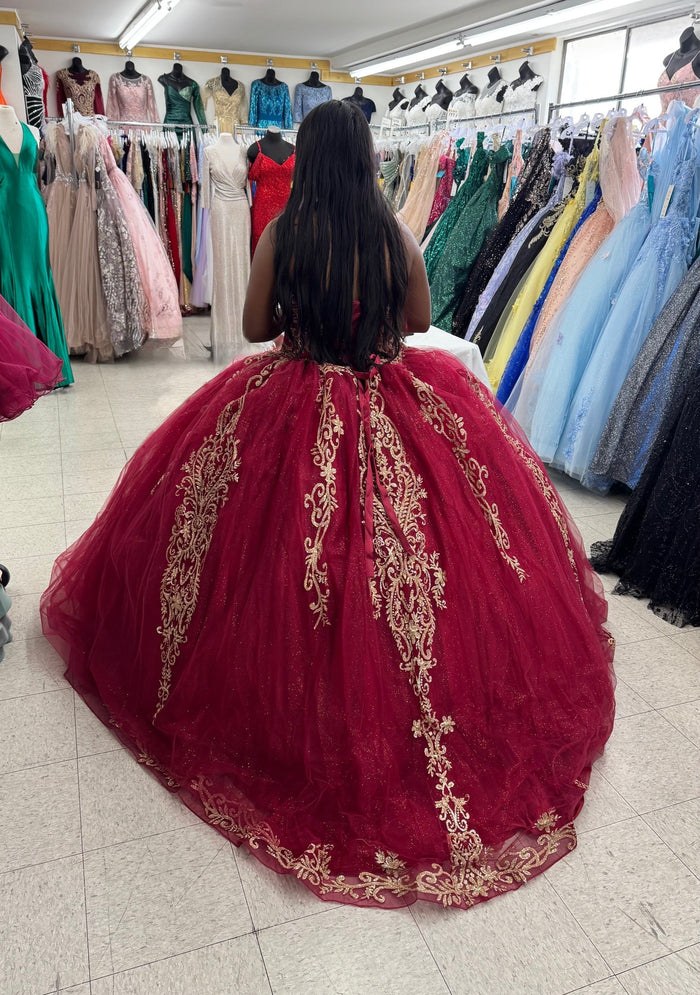 Burgundy And Gold Quinceanera Dress | Ball Gown by LK230