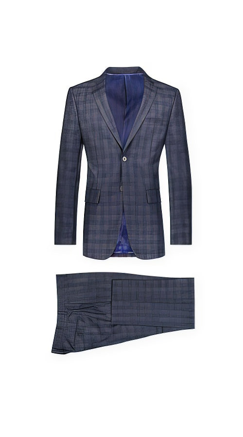 Men'S Navy 2 Button Suit Window Pane Blazer