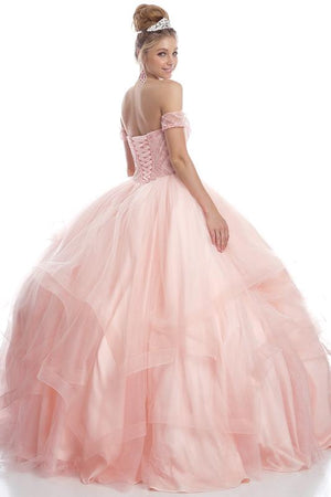 Juliet 1424 Tiered Glitter Tulle Sweetheart Quinceanera Dress with Beading