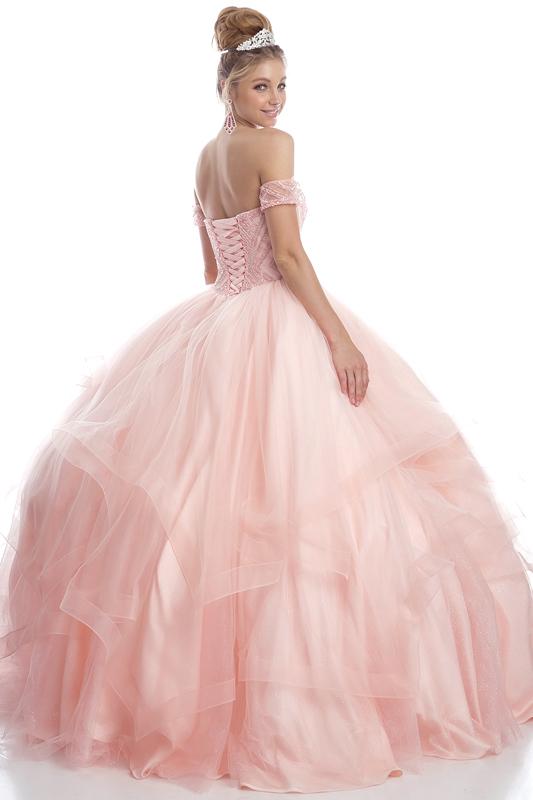 Juliet 1424 Tiered Glitter Tulle Sweetheart Quinceanera Dress with Beading