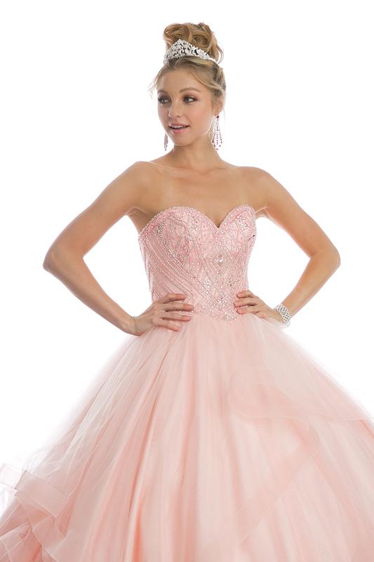 Juliet 1424 Tiered Glitter Tulle Sweetheart Quinceanera Dress with Beading