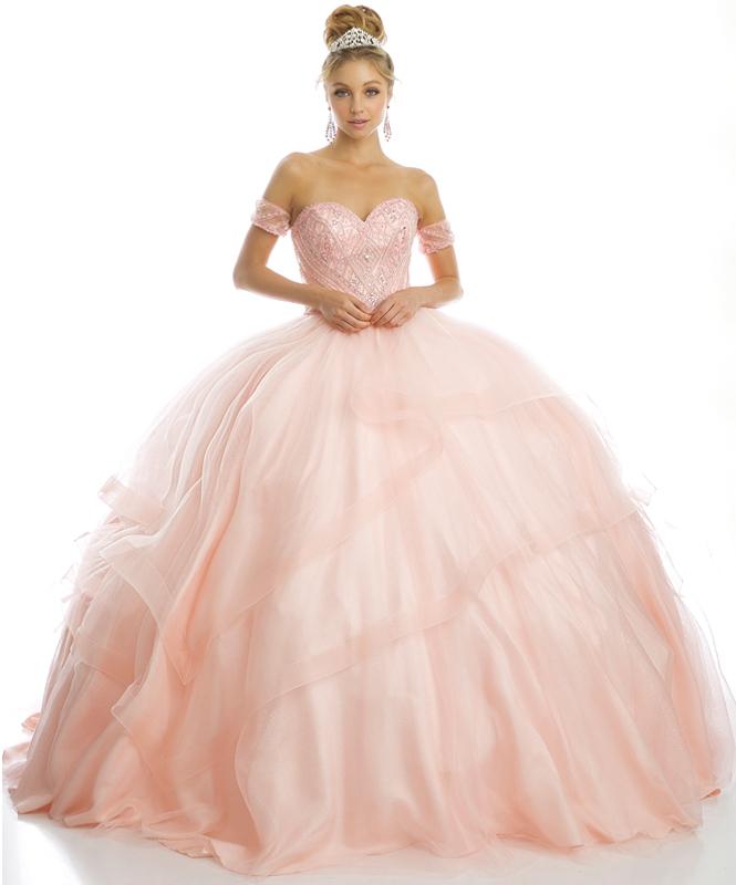 Juliet 1424 Tiered Glitter Tulle Sweetheart Quinceanera Dress with Beading