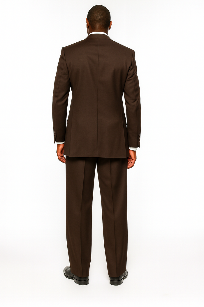 Tiglio Rosso Mens Choclate Brown 3 Piece Suit Double Breasted Vest with Classic 100% Wool Super 150's Fabric - Pleated Pants