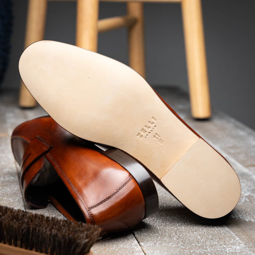 Zelli Tippa Italian Calfskin Penny Loafers, a Classic Cognac Slip-On