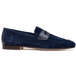 Zelli Tippa Suede and Calfskin Slip-On Penny Loafers in Navy