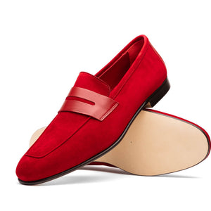 Zelli Tippa Suede and Calfskin Slip-On Penny Loafers in Red