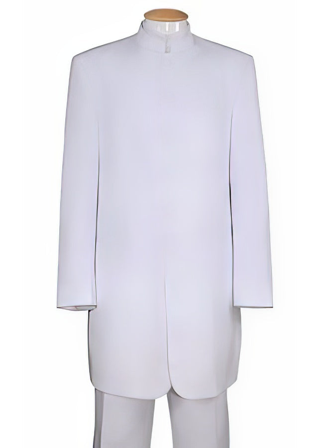 Men's White Two Piece Mandarin Banded Collar 6 Button Long Jacket - Men's Preaching Jacket