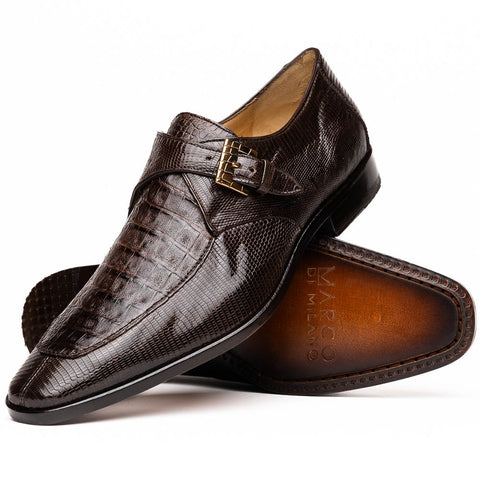 Marco Di Milano Toluca Men's Shoes Brown Exotic Crocodile & Lizard Monk Strap
