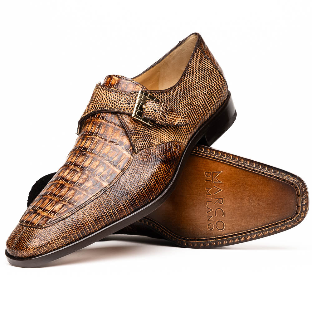 Marco Di Milano Toluca Men's Shoes Pantano Orix Exotic Crocodile & Lizard Monk Strap