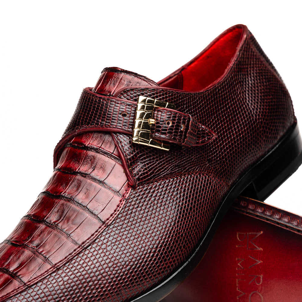 Marco Di Milano Toluca Men's Shoes Wine Exotic Crocodile & Lizard Monk Strap