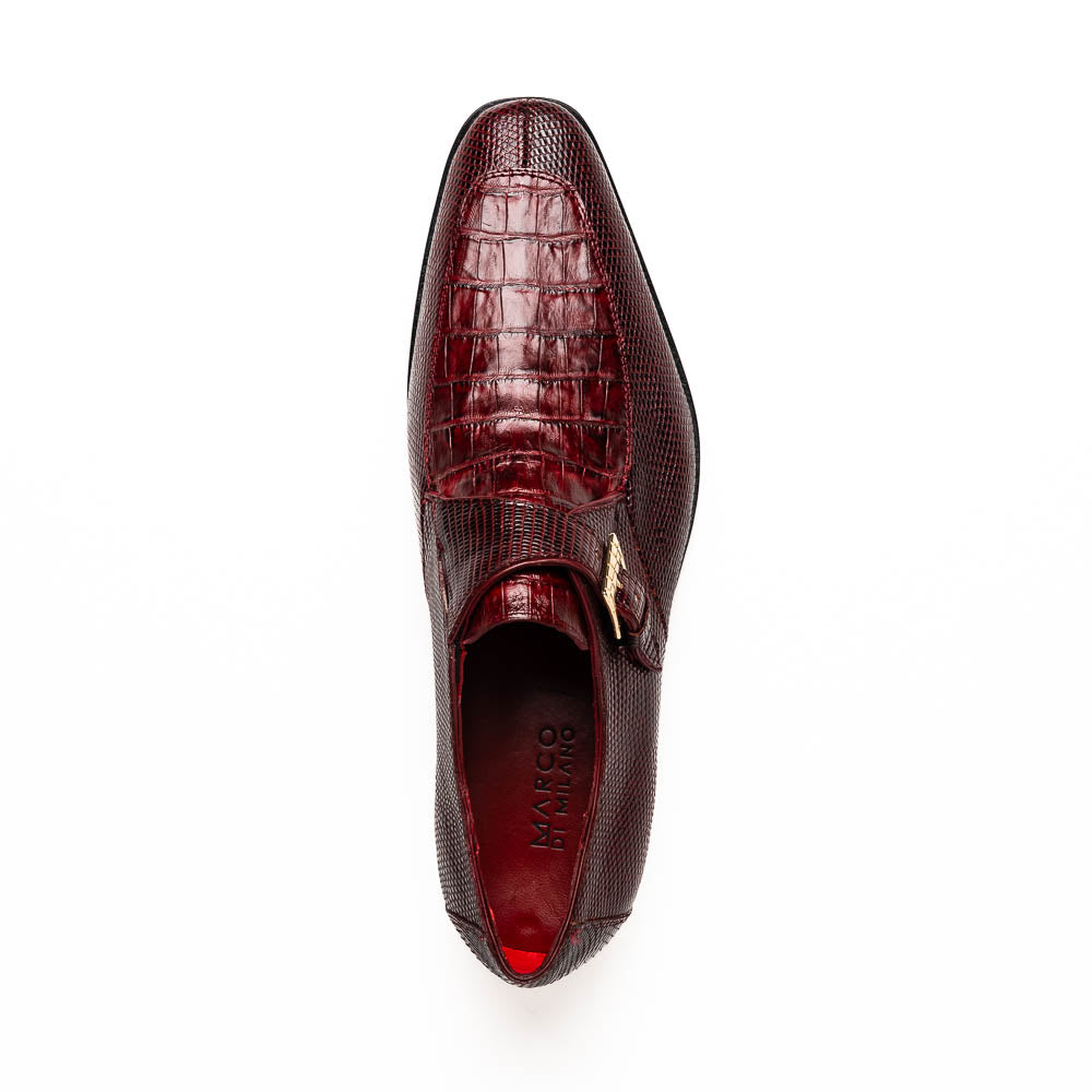 Marco Di Milano Toluca Men's Shoes Wine Exotic Crocodile & Lizard Monk Strap