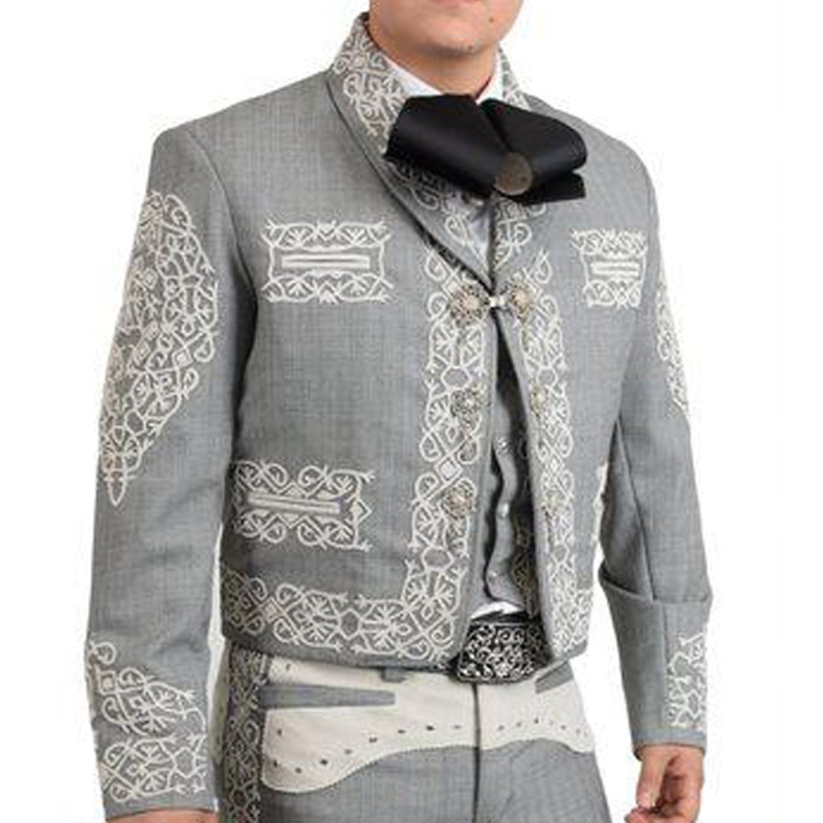 Men’s Gray Luxury Charro Suit with Metallic Embroidery