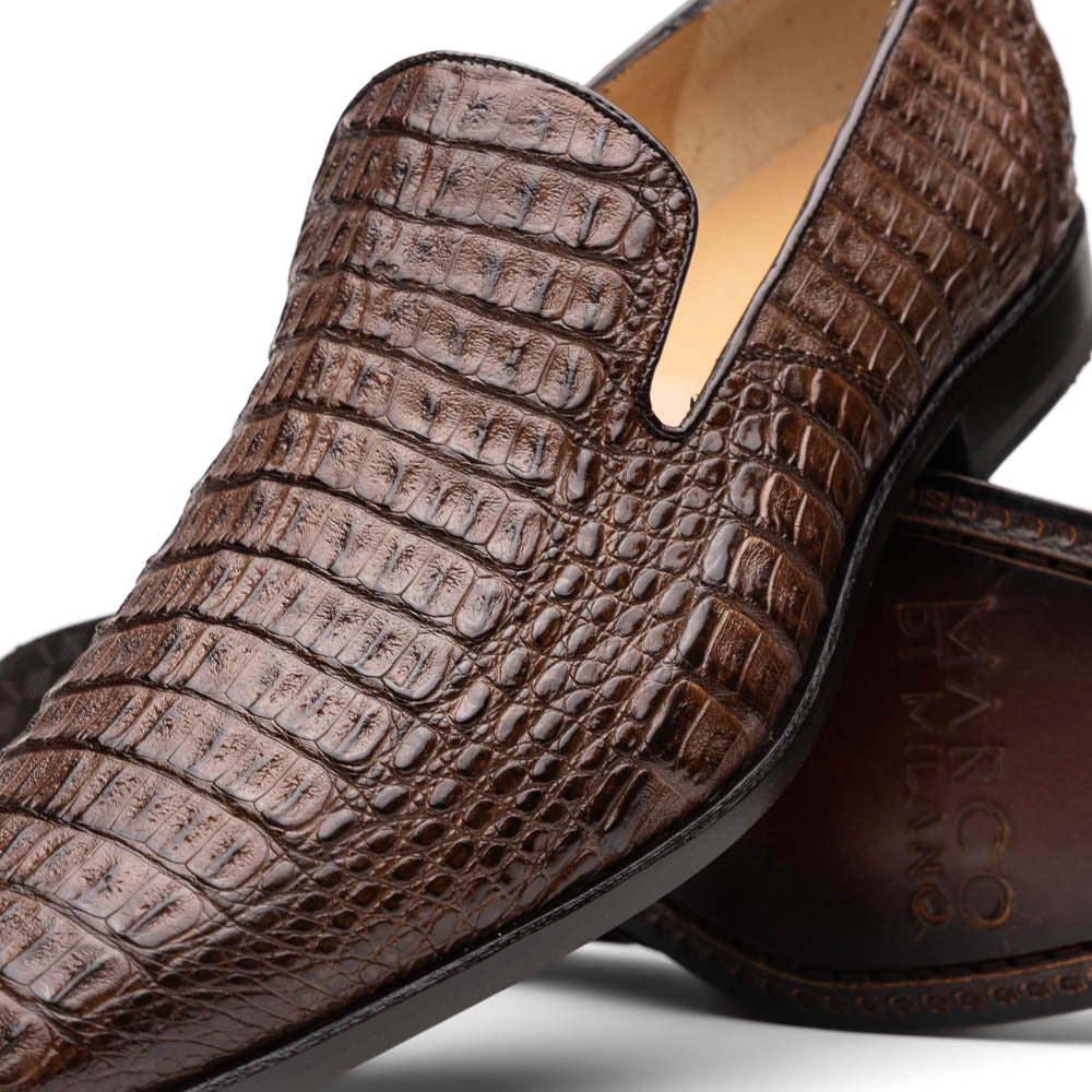 Marco Di Milano Trento Brown Men's Shoes Caiman Crocodile Slip-on Loafers