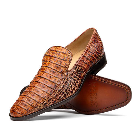 Marco Di Milano Trento Cognac Men's Shoes Caiman Crocodile Slip-on Loafers