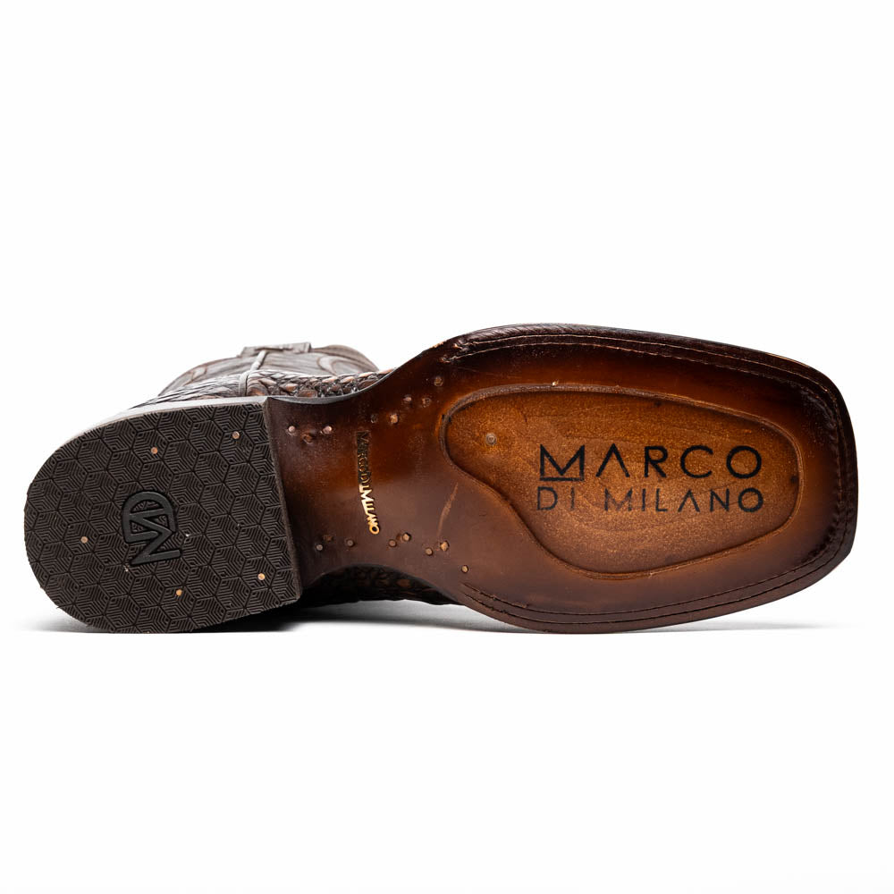 Marco Di Milano Tuscon Aged Brown Caiman Crocodile Square Toe Cowboy Boots
