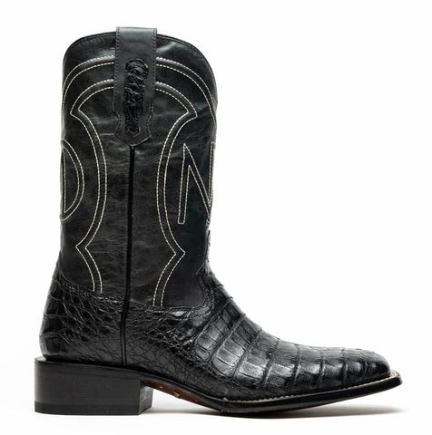 Marco Di Milano Tuscon Black Caiman Crocodile Square Toe Cowboy Boots