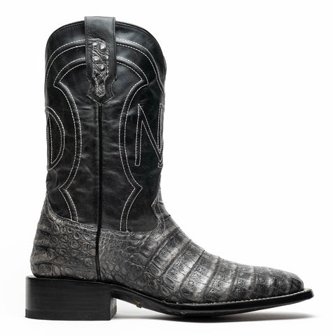 Marco Di Milano Tuscon Stone Gray Caiman Crocodile Square Toe Cowboy Boots