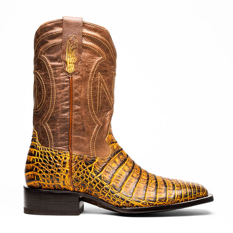 Marco Di Milano Tuscon Mustard Brown Caiman Square Toe Cowboy Boots