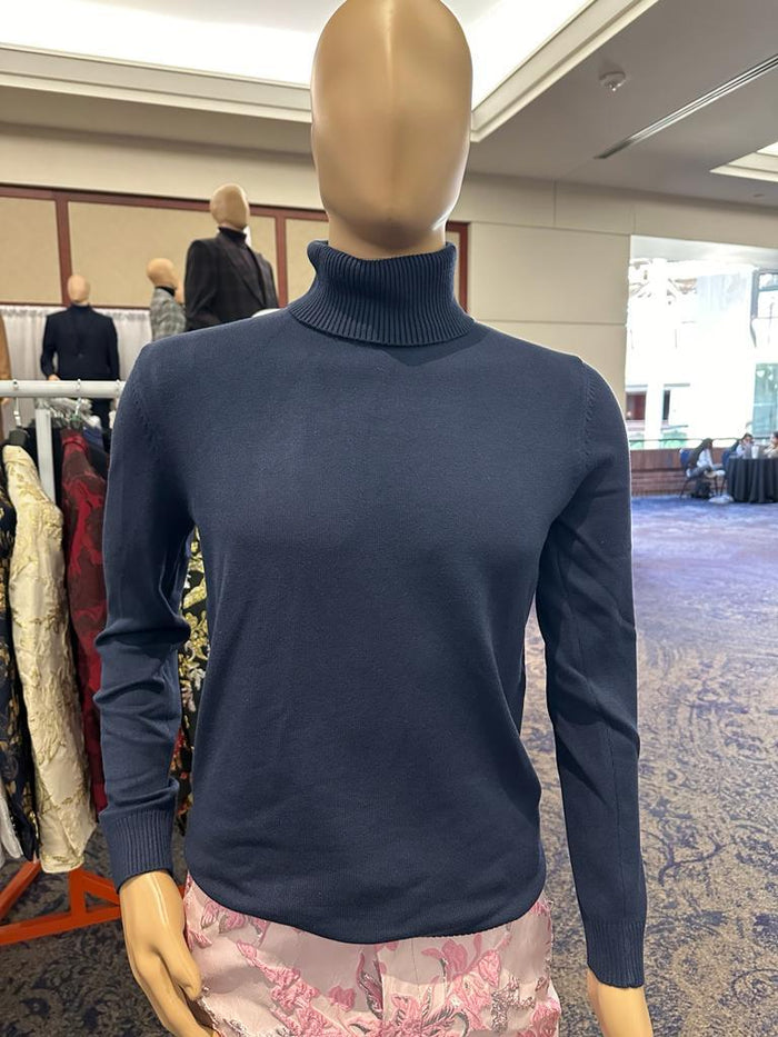 Men's Navy Blue Classic Turtleneck Sweater  Lightweight Knit Pullover
