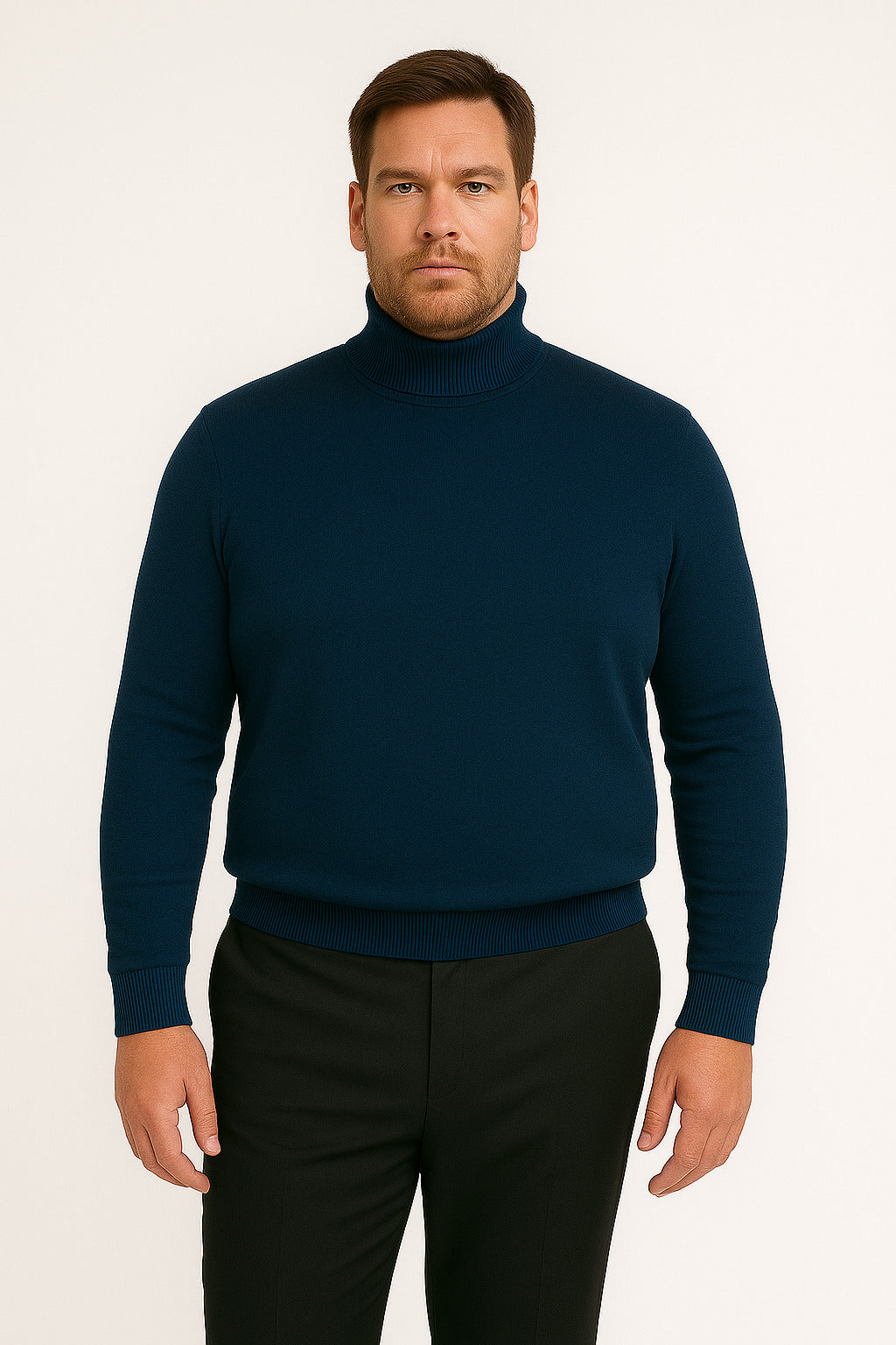 Men's Navy Blue Classic Turtleneck Sweater  Lightweight Knit Pullover
