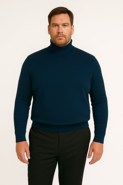 Men's Navy Blue Classic Turtleneck Sweater  Lightweight Knit Pullover