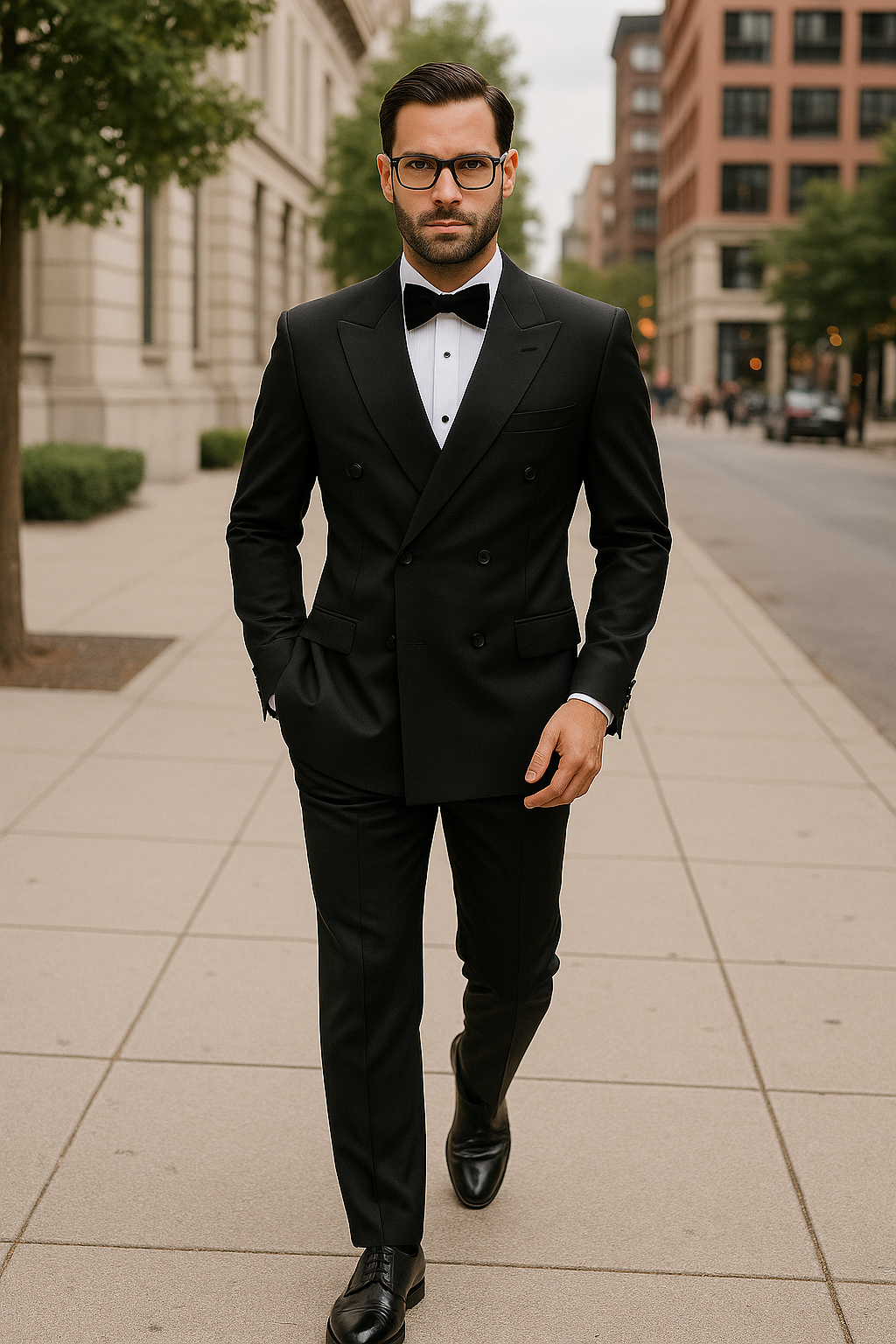 Mens Classic 6 on 2 Double Breasted Wool Tuxedo in Black