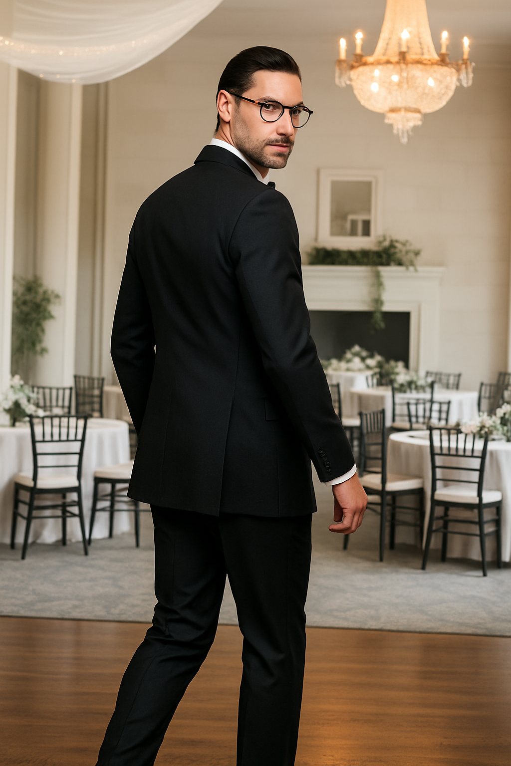 Mens Classic 6 on 2 Double Breasted Wool Tuxedo in Black