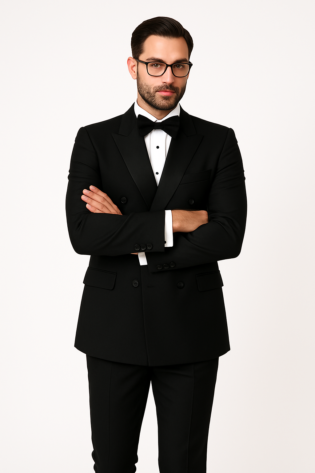 Mens Classic 6 on 2 Double Breasted Wool Tuxedo in Black