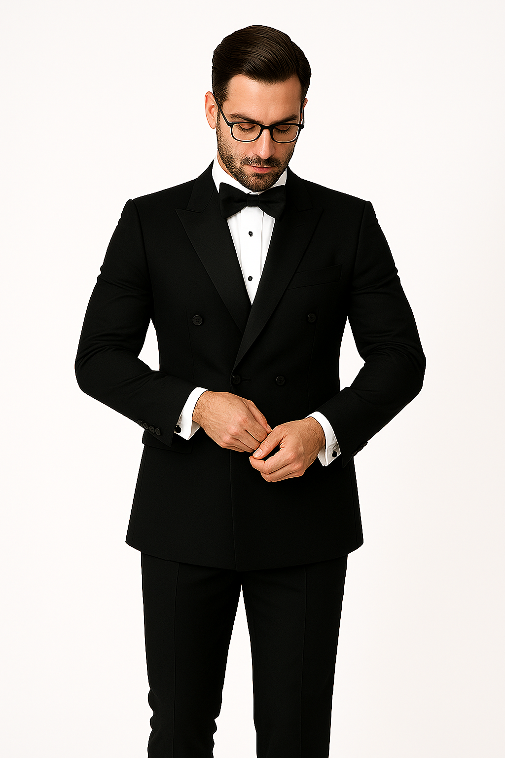 Mens Classic 6 on 2 Double Breasted Wool Tuxedo in Black