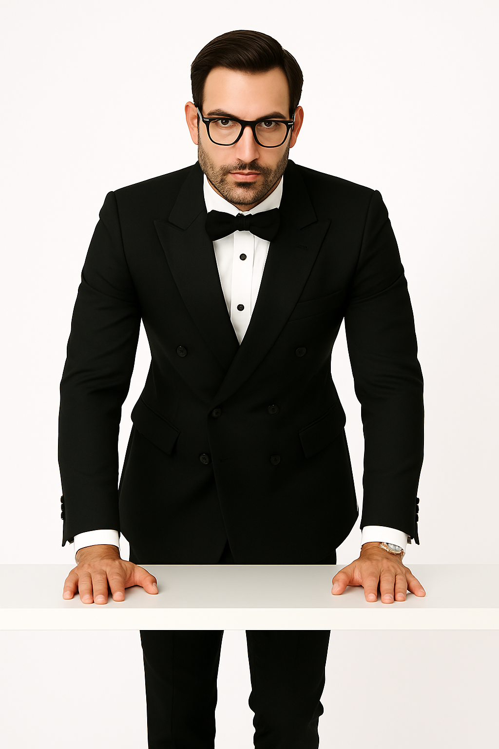 Mens Classic 6 on 2 Double Breasted Wool Tuxedo in Black