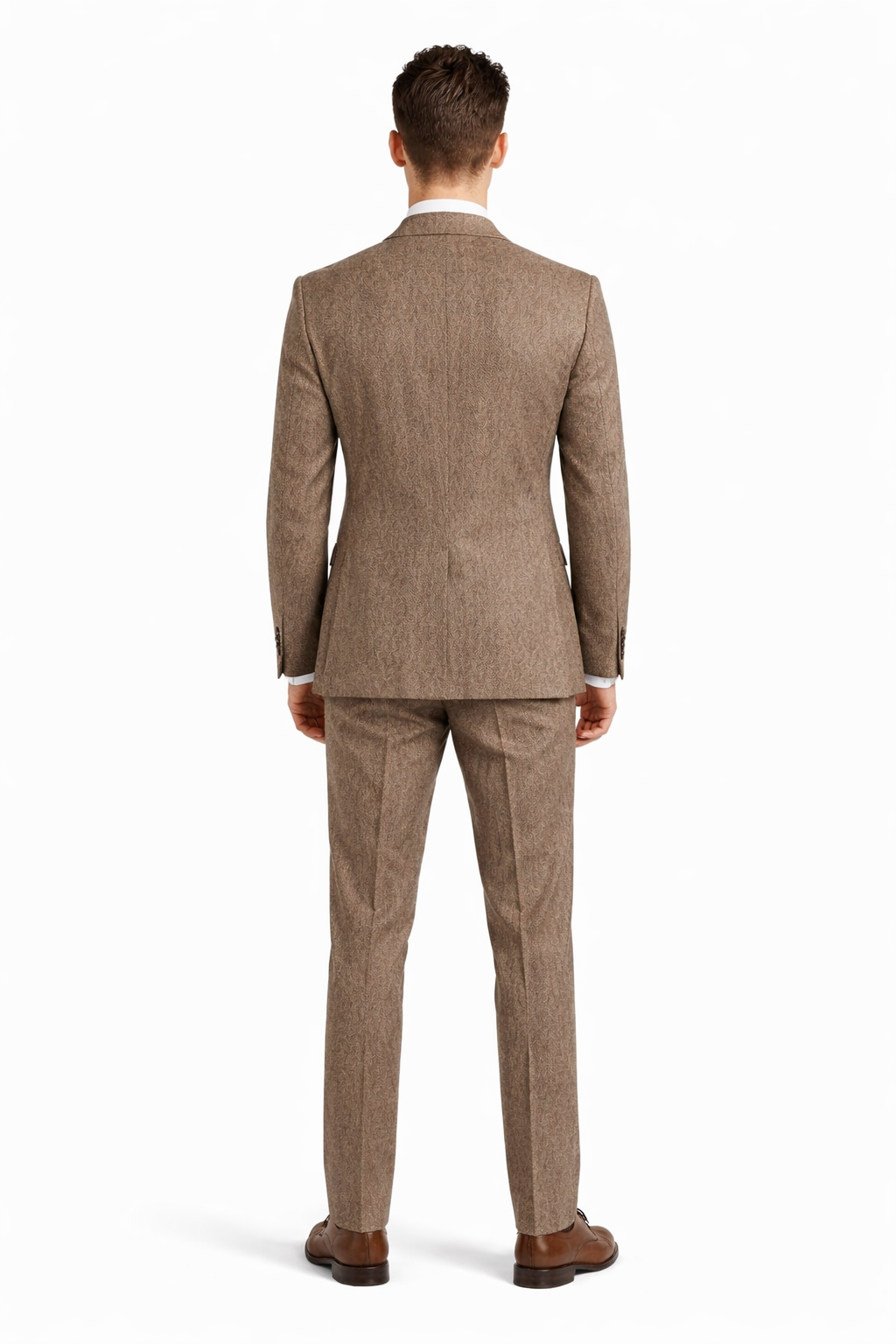 Tweed Herringbone Brown ~ Coffee  Herringbone 2 Button Slim Fitted Tapered Vested Suit Ves