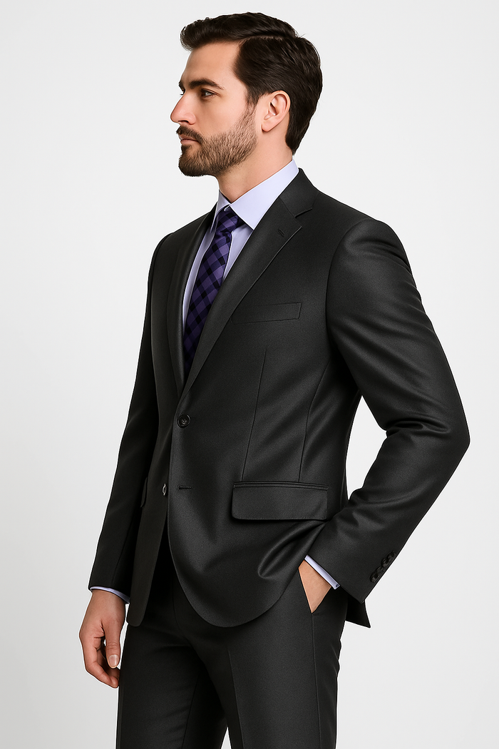 Men's Shiny Sharkskin Suit in Silver Grey