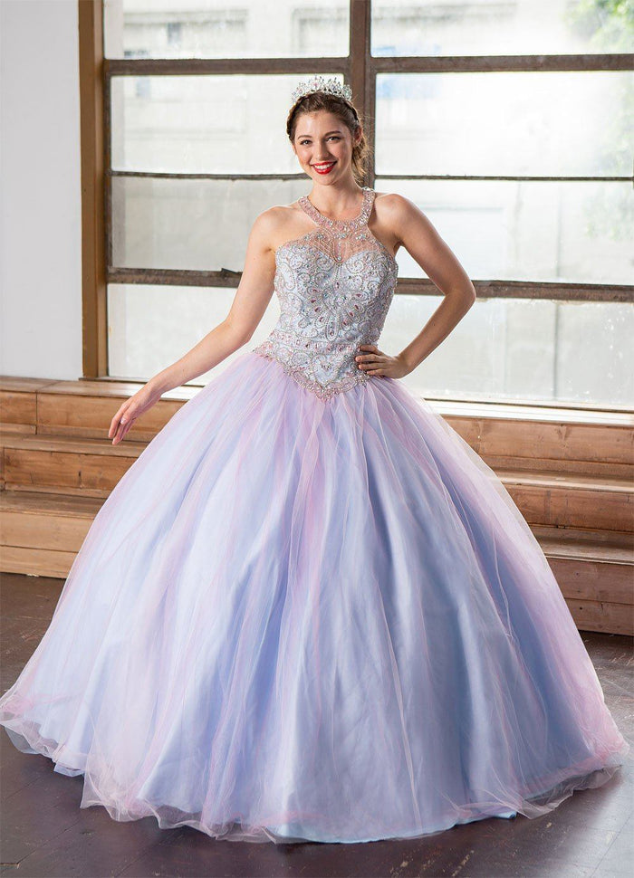 Two-Tone Beaded Halter Quinceañera Dress by Calla KY79398
